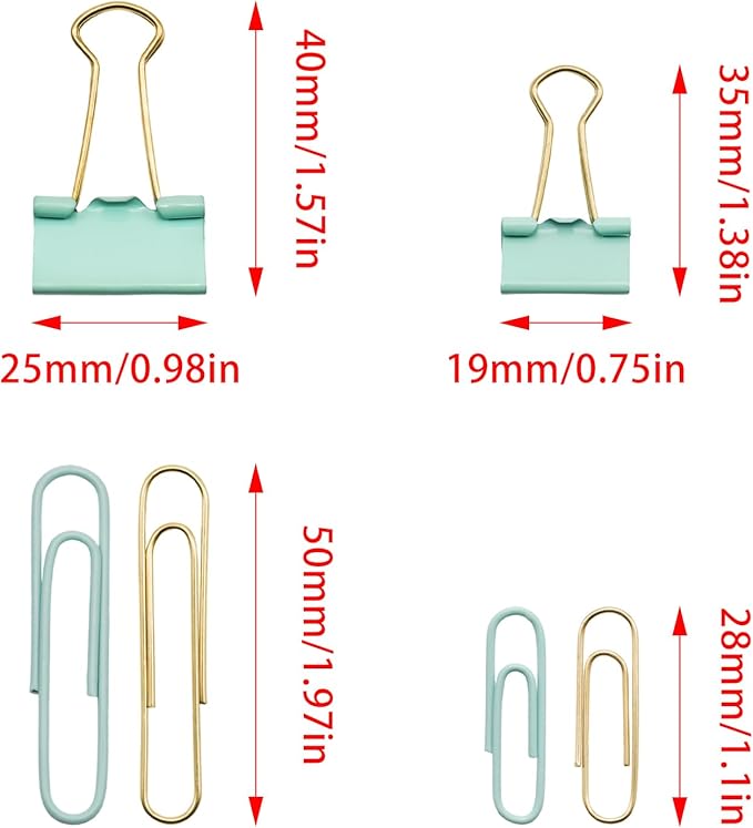Paper Clips Binder Clips Combo Set, Assorted Size, 155 Pcs, Office Supplies Set for Office, School and Home(Green)