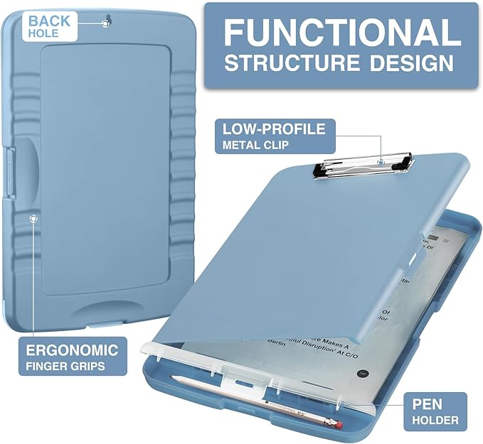 Sooez Clipboard with Storage, Clip Board 8.5 x 11 with Pen Holder, Plastic Organization Case Box for Letter Legal A4 Size Paper, Low Profile Clip, Nurses Teachers Must Haves, School & Office Supplies