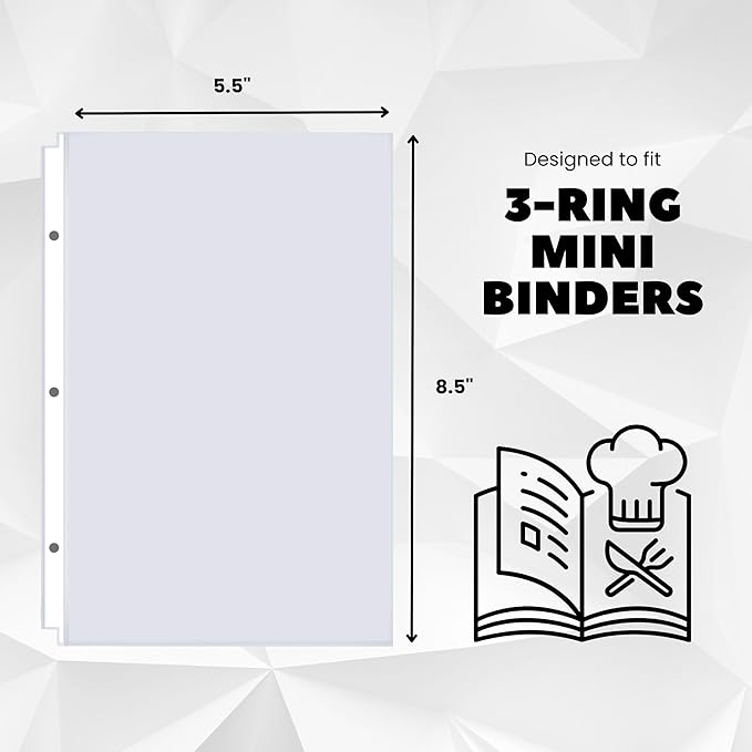 Performore Heavyweight Clear Mini Sheet Protectors Holds 5.5 x 8.5 Inches Sheets, Fits a 3-Ring Binder, Crystal Clear and Acid-Free with Reinforced Holes, Top Loading Paper Protector (25 Pack)