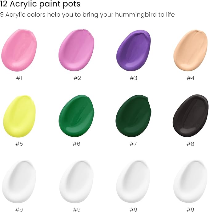 ARTEZA Paint by Numbers for Adults, 12x16 Inches, 21-Piece Hummingbird Painting Kit, Includes Canvas Panel, 12 Acrylic Paint Pots & 5 Paintbrushes for Home & Office Decor