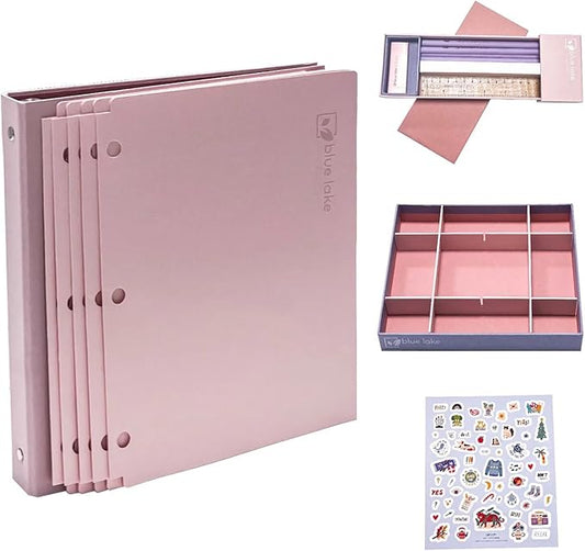 Blue Lake 3-Ring Binder School Offiice Supplies Kit Bundle Plastic Free 22 Piece Binder, Folders, Pencils, Pencil Box Organizer Tray, Gifts for K-12, College Students, and Office