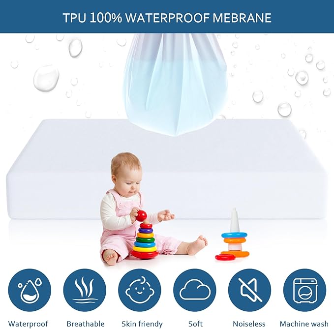 Waterproof Mattress Protector Full XL Size,Mattress Cover Protector, Smooth Top Mattress Protector for Kids, Breathable Skin Friendly and Noiseless Fitted Sheet,Full XL Size,Polyester