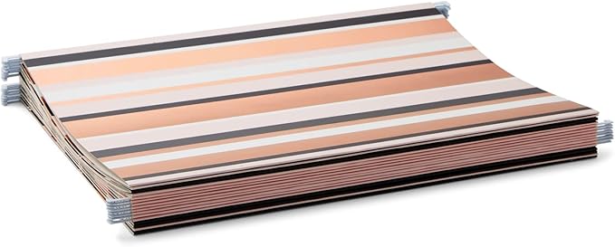 12 Pack Decorative Hanging File Folders, Letter Size, 1/5 Cut Tabs, Rose Gold Foil Stripes (9.5 x 11.5 in)