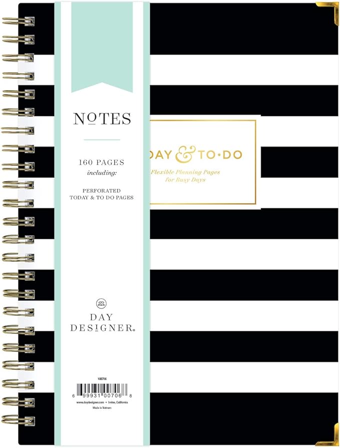 Blue Sky Day Designer for Today To-Do Notebook, 160 Ruled Pages, Twin-Wire Binding, Hardcover, 5.75'' x 8.5'', Black Stripe