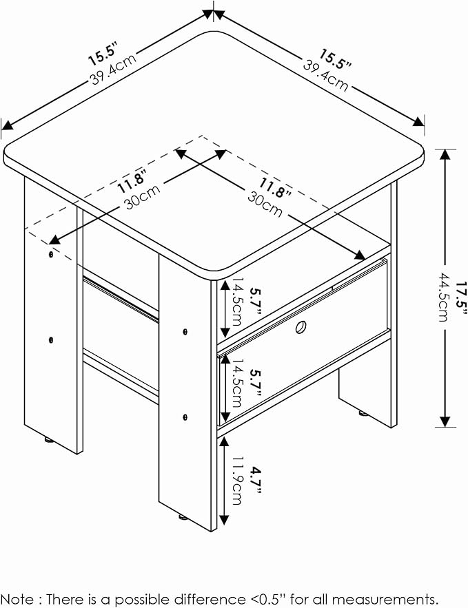 Furinno ANDREY Side Table, End Table, Night Stand with Open Shelves and Storage Bin, Bedside Table, for Living Room, Bedroom, Dark Espresso