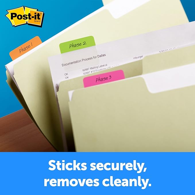 Post-it® Durable Tabs, 2" x 1 1/2", Assorted Colors, 6 Flags Per Pad, Pack Of 4 Pads