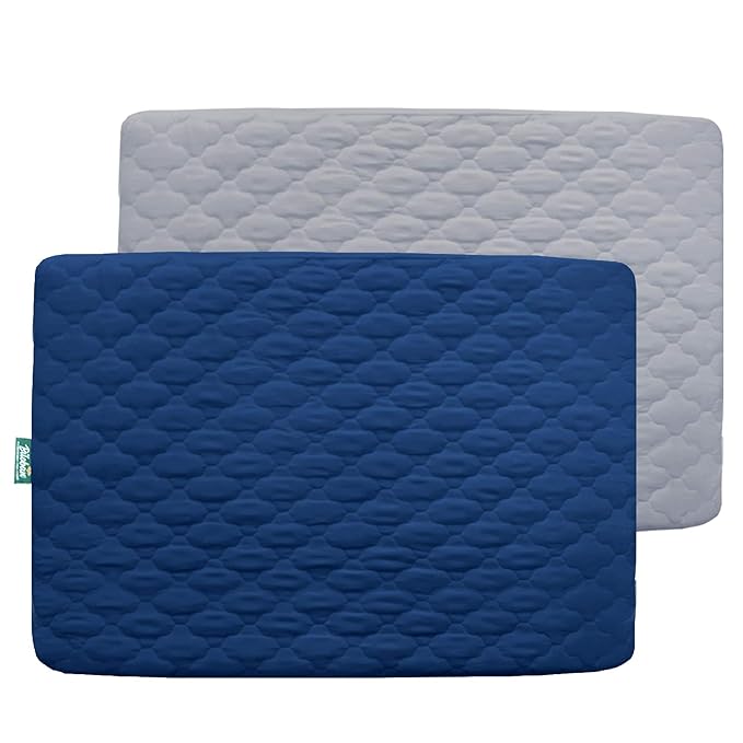 2 Pack Pack and Play Mattress Protector Sheets Fitted Waterproof Playard Mattress Pad Cover, Compatible with Graco Pack n Play & Dream On Me & Pamo Babe, Playpen/Playard Sheet, Gray&Navy, 39" x 27"