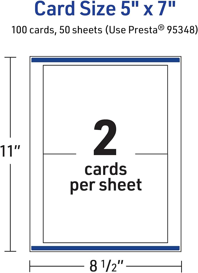 Avery Printable Rectangle Cards, Sure Feed Technology, 5" x 7", Matte White Cardstock, Laser/Inkjet Printable, 100 Total, Great for Invitations and Thank You Messages