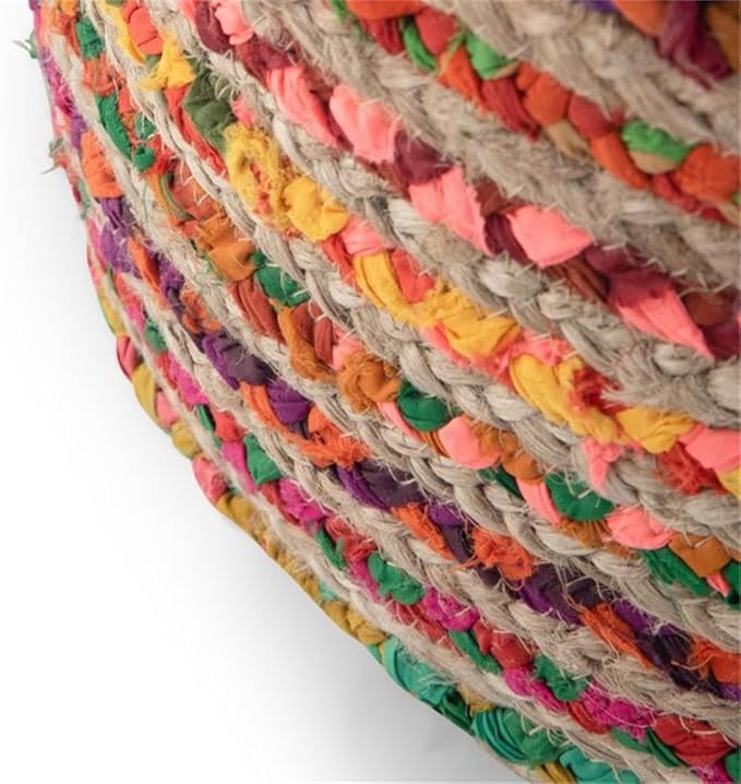 SIMPLIHOME Margo Round Pouf - 20 inch Wide Handwoven Jute and Cotton Braided Ottoman in Multi-Color, Boho-Style Footstool or Extra Seating for Living Room with Polystyrene Bead Filling, Assembled