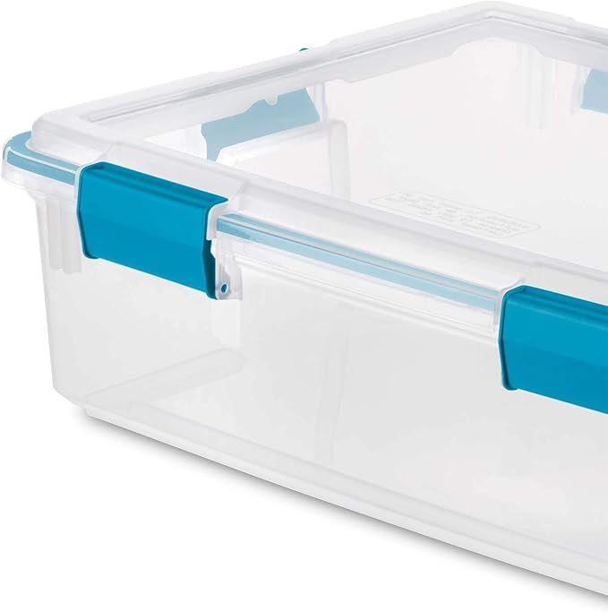 Sterilite 37 Qt Gasket Box, Stackable Storage Bin with Latching Lid and Tight Seal, Plastic Container to Organize Basement, Clear Base and Lid, 1-Pack