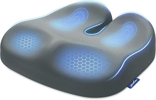 ZIKEE Ergonomic Seat Cushion with Thigh Relief Slope, Office Chair Cushion with Premium Memory Foam for Car, Home, U-Shaped Design Alleviates Hip, Tailbone Pain, Anti-Slip Sciatica Pain Relief (Gray)