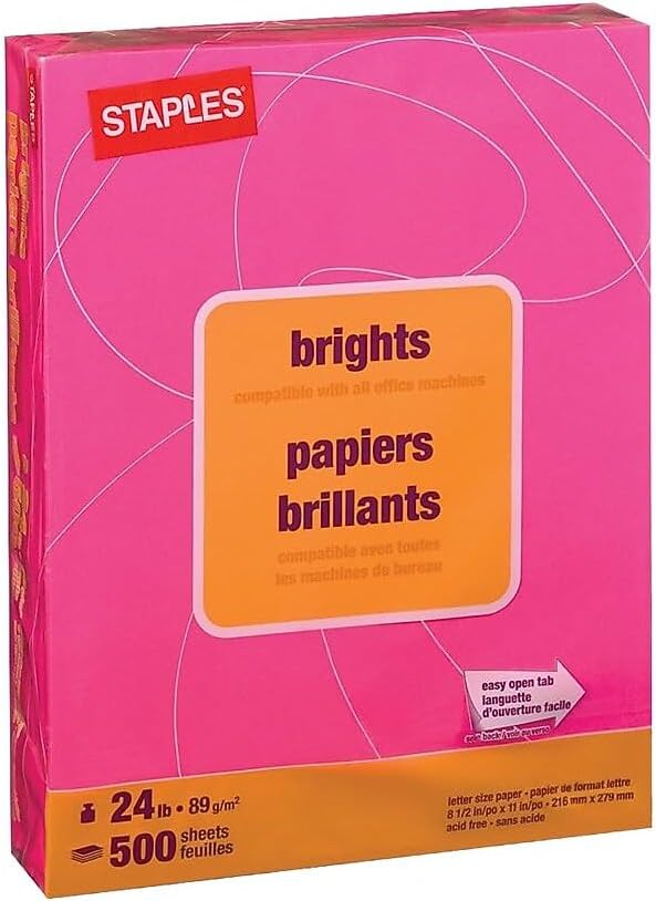 Staples Brights 24 Lb. Colored Paper Fuchsia 500/Ream, For Office, School & Home