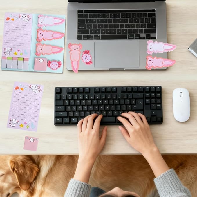 QPIXVB Cute Sticky Notes,Axolotl Sticky Notes Set,Axolotl Gifts,Post It Notes,440 Sheets,Back to School Supplies,Axolotls Birthday Party Decorations,Animal Writing Memo Pads for Kids Employee