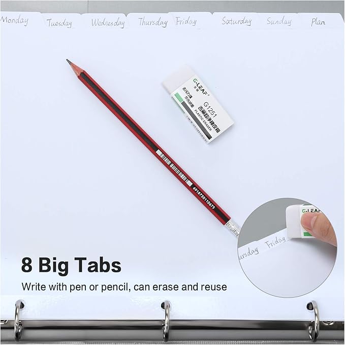 8-Tab Binder Dividers, HERKKA 3 Ring Binder Dividers with Reinforced Edge, 3 Hole Punch Section Index Dividers for Binders, 1/8-Cut Tabs, Letter Size, White, 120 Dividers