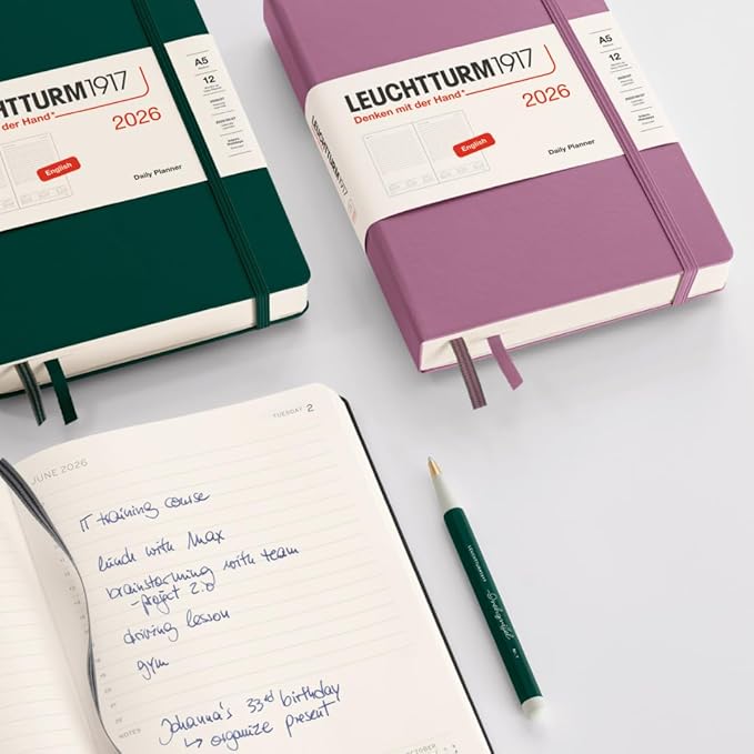 LEUCHTTURM1917 - Daily Planner 2026, Hardcover, Pocket (A6), Ruled, Black (Jan 1 - Dec 31, 2026)