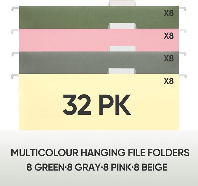 BALEINE 32PK Hanging File Folders, Legal Size Hanging Folders with 1/5-Cut Tabs for Filing Cabinets, File Boxes (32PK, Legal Size)