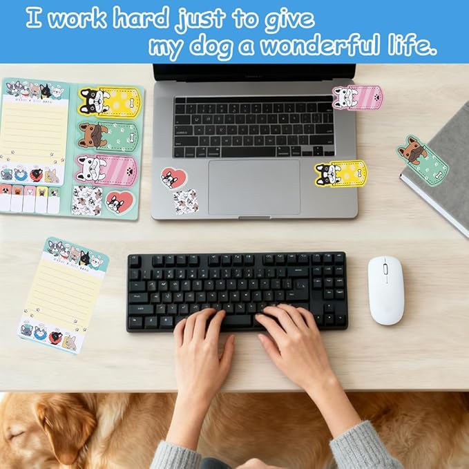 QPIXVB Funny Sticky Notes for Work,Bulldog Sticky Notes Set,440 Sheets,French Bulldog Gifts,Dog Mom Gifts for Women,Dog Stickers,Dogs Themed Writing Memo Pads for Students School Supplies
