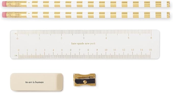Kate Spade New York Pen and Pencil Case with Office Supplies, Zip Pouch Includes 2 Pencils, Sharpener, Eraser, and Ruler