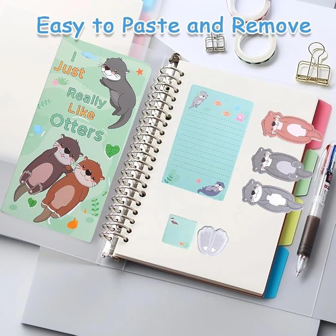 QPIXVB Otters Sticky Notes,Otter Gifts,Otter School Supplies,440 Sheets Cute Sticky Notes,Otters Divider Tabs Bundle,Writing Memo Pads Set for Back to School Office Supplies Stocking Stuffers