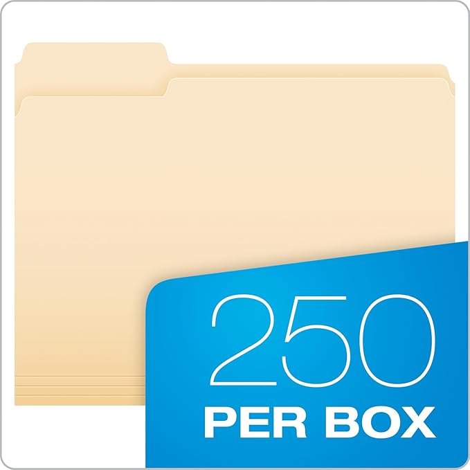 Pendaflex File Folders, Letter Size, 1/3 Cut, Manila, 250 per Box (752250)