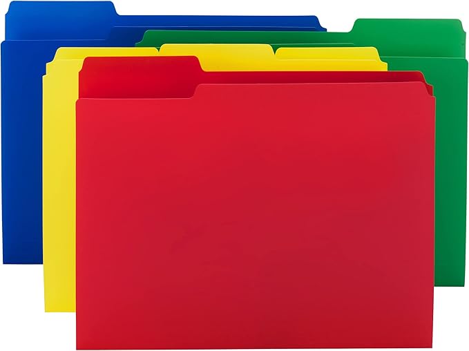 Smead Poly File Folder, 1/3-Cut Tab Letter Size, Assorted Primary Colors, 12 per Pack (10505)