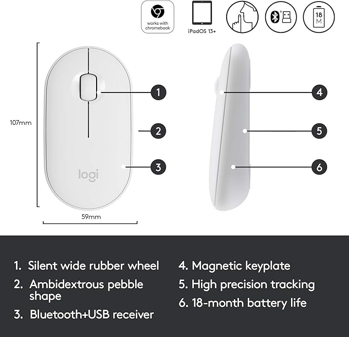 Logitech Slim Wireless Bluetooth Mouse for Mac - White