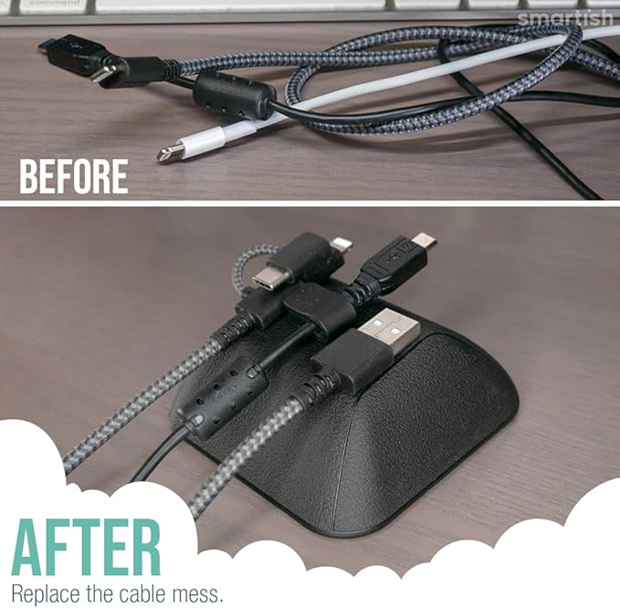 Smartish® Magnetic Cord Holder - Cable Wrangler Organizer with Magnet Clips for Charger Management on Desktop, Nightstand for USB-C + Lightning - Black Tie Affair