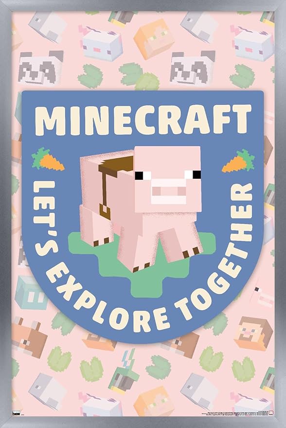 Trends International Minecraft - Let's Explore Together Wall Poster, 34L x 22.4W, Silver Framed Version