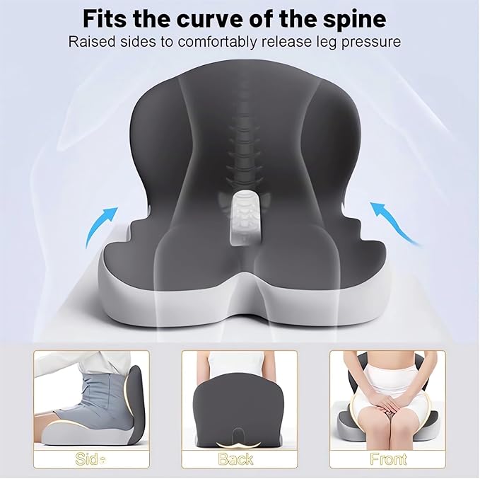 Memory Foam L-Shaped Integrated Seat Cushions for Car Truck Driver Ergonomic L Shape Lumbar Cushion Sciatica Back Pain Relief Office Chair Butt and Back Support Pillow Long Driving Booster Seat