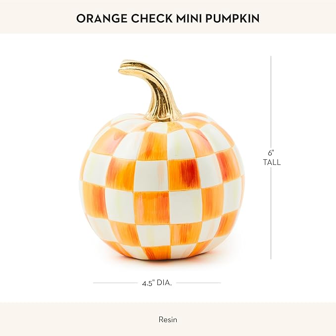 MACKENZIE-CHILDS Mini Pumpkin, Resin Halloween Home Decor, Orange-and-White Orange Check