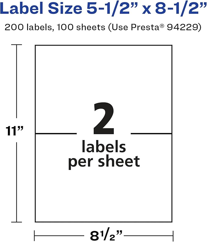 Avery Glossy White Rectangle Labels, 5.5" x 8.5", 200 Glossy White Labels, Permanent Adhesive, Laser/Inkjet Printable