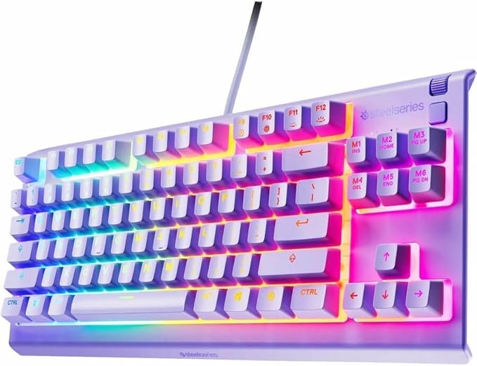 SteelSeries Apex 3 TKL Lavender RGB Gaming Keyboard — Tenkeyless Compact Form Factor — 8-Zone RGB Illumination — Water and Dust Resistant — Whisper-Quiet Gaming Switch