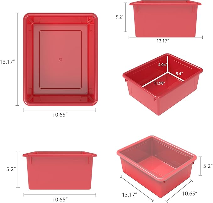 Storex Letter Size Deep Storage Tray – Organizer Bin for Classroom, Office and Home, Red, 5-Pack (62525A05C)