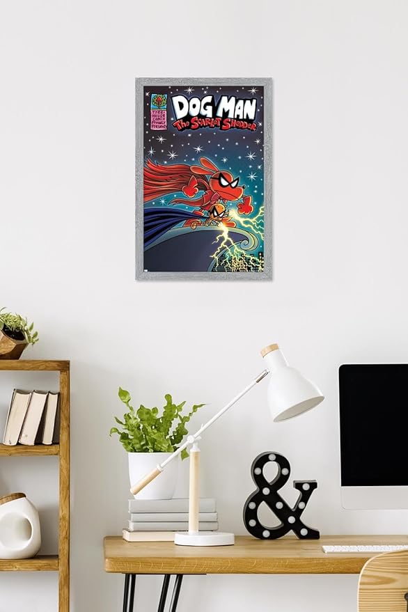 Dog Man - The Scarlet Shedder Wall Poster, 22.4L" x 14.7W", Gray Framed Version