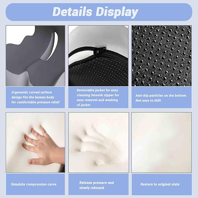 Back and Seat Cushion, Car Seat Cushion, Memory Foam L-Shaped Integrated Car Cushions, Ergonomic Car Cushion for Big People with Back Support (Mix-Grey)