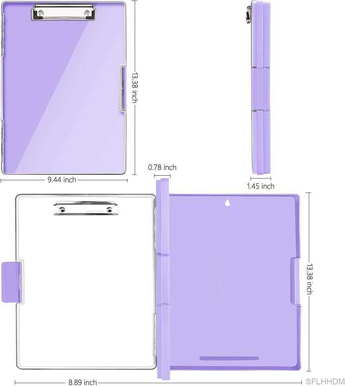 SFLHHDM Clipboard with Storage,Heavy Duty Clip Boards 8.5x11 with 2 Storage Case,Clear Visible Panel Storage Clipboards,Side Opening Nursing Clipboard Folder for Office Supplies-Light Purple