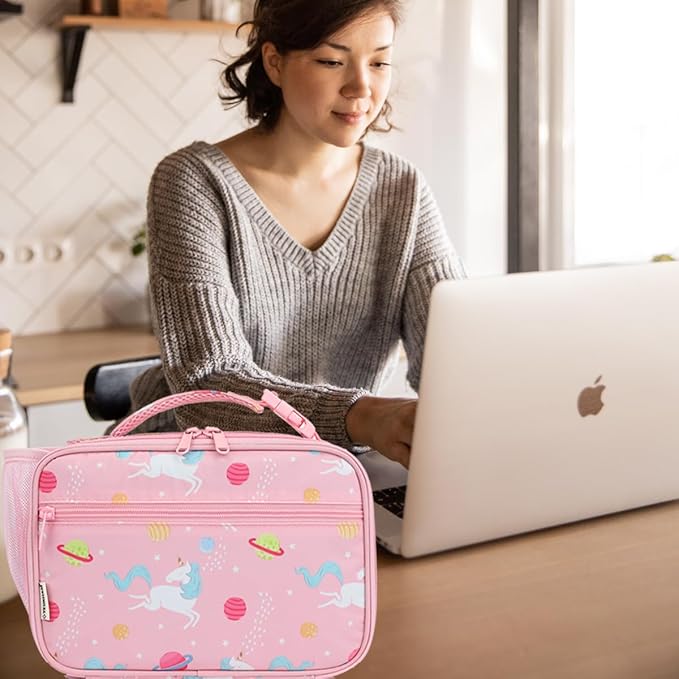 Insulated Lunch Box for School, Thermal Reusable Durable Freezable Lunch Bags for Kids Boys Girls Men Women - Small Soft Cooler Portable Lunch Tote Kit for Work Picnic Travel,Pink Unicorn