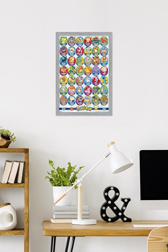 Pokémon: All-Time Favorites - Grid Wall Poster, 22.4L" x 14.7W", Gray Framed Version