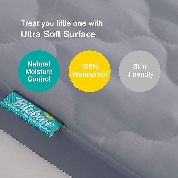 Crib Mattress Protector Sheets Fitted Waterproof Crib Mattress Pad Cover, Noiseless & Machine Wash 100% Absorbent Crib/Toddler Mattress Protector Sheet Quilted, Gray, 52" x 28"