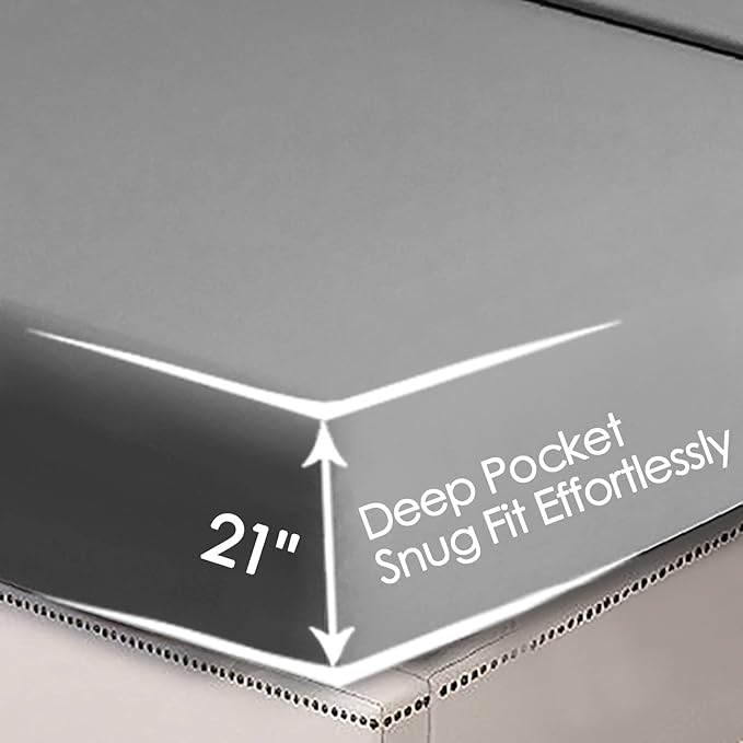 Twin XL Grey Sheet Set, 4 Piece Microfiber Bed Sheets，Soft Flat Bed Sheets Cover, Hotel Luxury 1800 High Thread Count Comfy Sheets, 21" Deep Pocket Fitted Sheets, Wrinkle Free-Grey