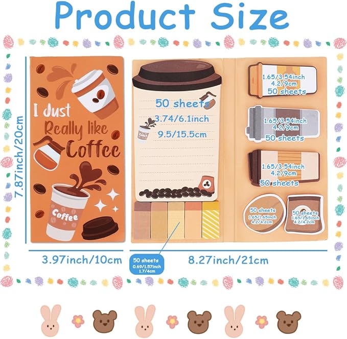 QPIXVB Funny Sticky Notes for Work,Coffee Lover Gifts,Coffee Sticky Notes Set,550 Sheets,Gifts for College Students,Back to School Teacher Gift,Divider Tabs Bundle for Men Women Home School Supplies