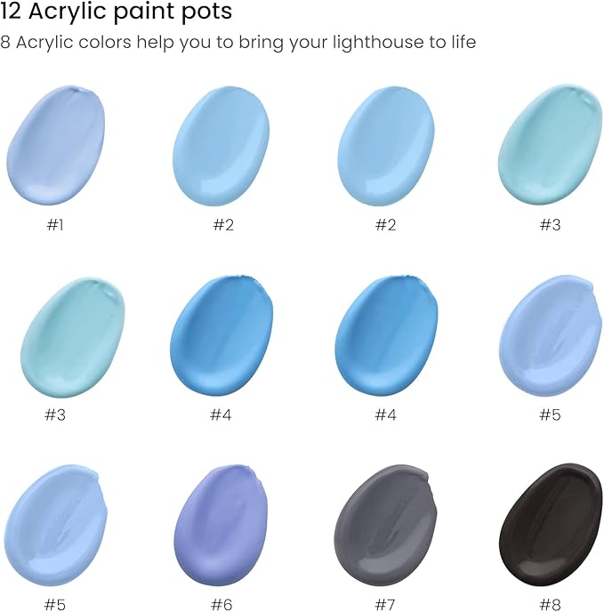 Arteza Paint by Number for Adults, 12x16 Inches, 21 Pieces, Coastal Paint by Numbers Kit with 1 Canvas Panel, 12 Acrylic Paint Pots, 5 Paintbrushes, Art Supplies for Beginners & Hobby Painters