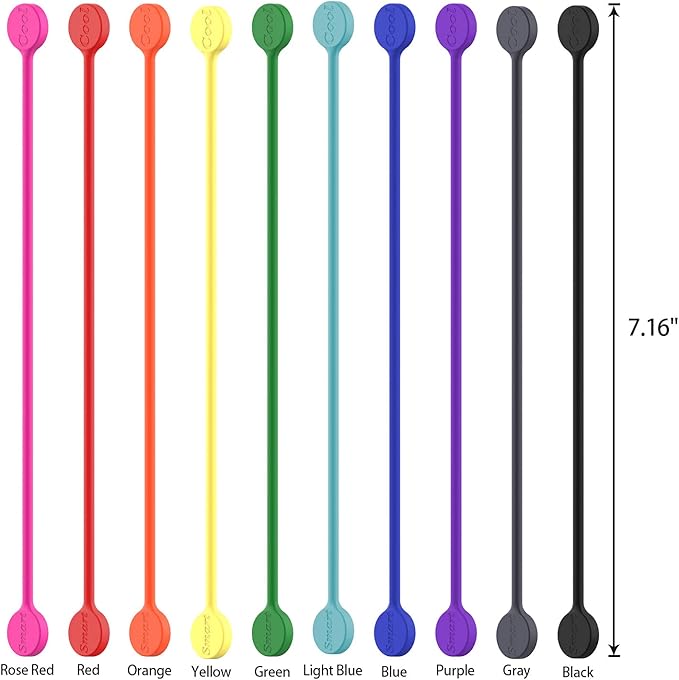 SMART&COOL Reusable Silicone Magnetic Cable Ties for Bundling and Organizing, Holding Stuff, Book Markers, Fridge Magnets, Assorted Color, 7.16'' (20-Pack, Multi)