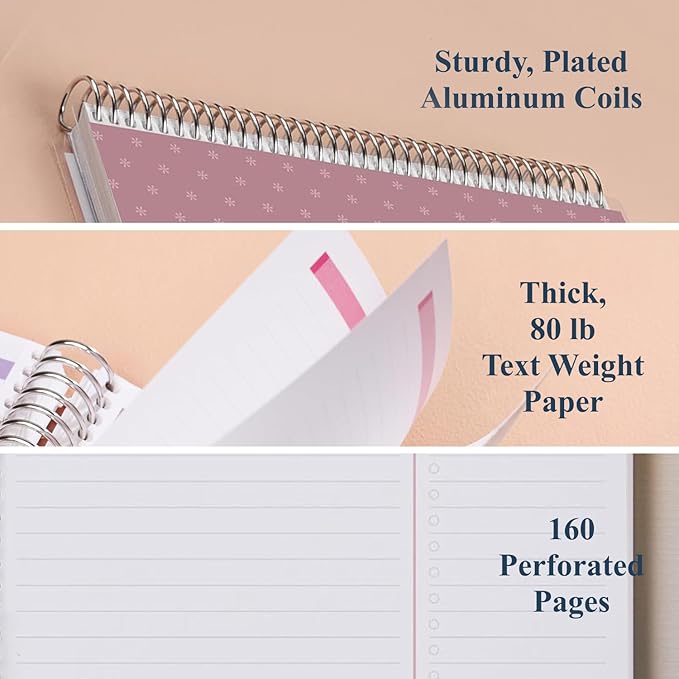 Erin Condren 8.5" x 11” Productivity Spiral Notebook, Lines & Checklist Layout with 80 Lb. Paper, Canvas Asterisk Cover, 160 Productivity Notebook Pages, Platinum Coil, Stickers Included