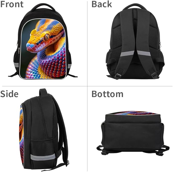 Kids Backpack Lightweight Durable Medium Teens Kids Backpack for School Boys and Girls Bookbag with Adjustable Shoulder Straps & Padded Back 17 Inch School bags with 3D Snake Reflective Cartoon