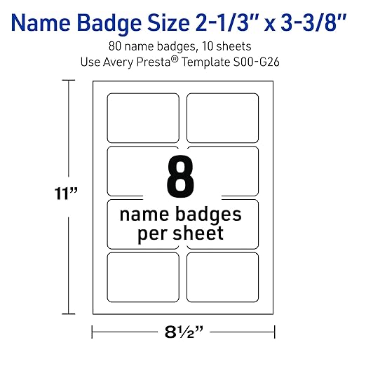 Avery Printable Adhesive Name Badges, 2-1/3" x 3-3/8", Pre-Printed Metallic Gold & Black Stripes w/Bow Design, Matte White, Laser & Inkjet Compatible, 80 Total