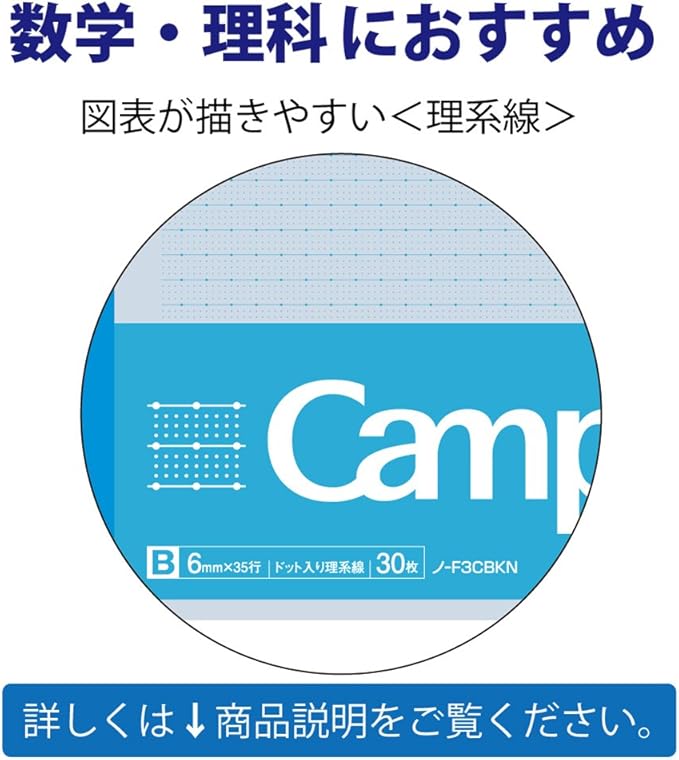 KOKUYO Campus Notebook for Science Subjects, Dot B 6mm Ruled, Semi-B5, 30 Sheets, 35 Lines, Pack of 5, 5 Colors, Japan Import (NO-F3CBKNX5)