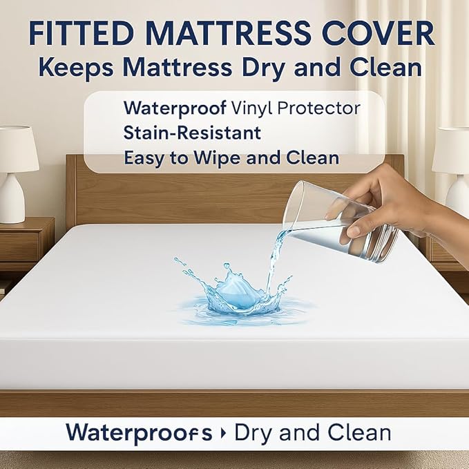 Vinyl Plastic Mattress Protector Fitted Sheet Style Waterproof Mattress Cover Breathable - Bed Wetting and Spill Protection for Mattress Fits a Mattress Up to 11.5" Deep (Full 76" x 54" x 11.5" Deep)