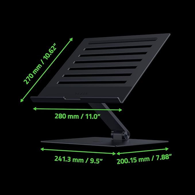 Razer Adjustable Laptop Stand: Supports Phones, Tablets, Laptops, Macbooks up to 18" - Adjust Height and Tilt - Durable Aluminum Construction - Vented Design - Foldable for Storage & Travel - Black