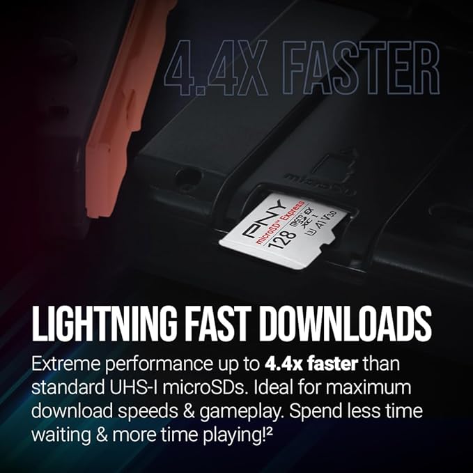 PNY microSD Express 128GB UHS-I U3 V30 A1 microSDXC Flash Memory Card, up to 890 Read & up to 550 Write, Ideal for microSD Express Compatible Devices Like Nintendo Switch 2